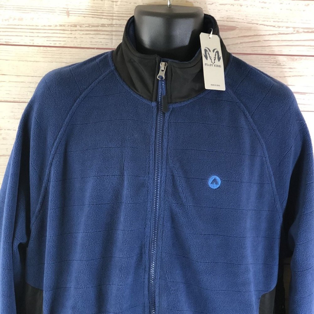 Ram King Blue Soft Fleece Zip Up Jacket 100% Polyester Adult L Zip Pockets New - Picture 2 of 6